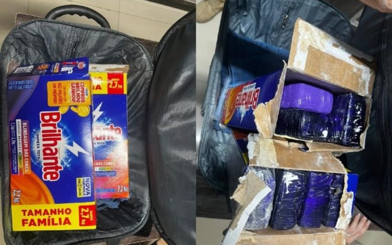 Homem é preso na BA suspeito de transportar tabletes de maconha em caixas de sabão em pó escondidas dentro de mala
