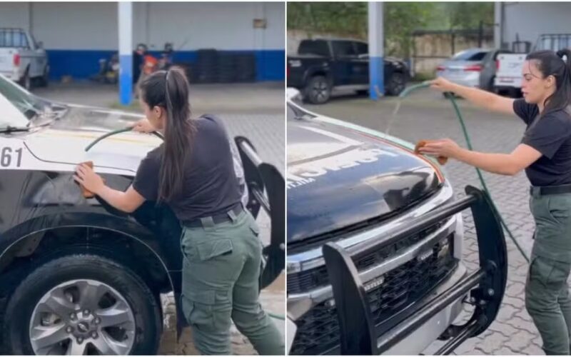 PM é detida por lavar viatura em vídeo e recebe punição de dois dias de prisão no Ceará