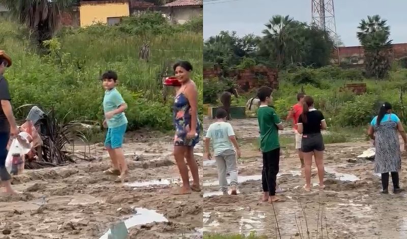 Aniversário inesperado em meio ao barro: criança celebra em Caucaia após enchentes